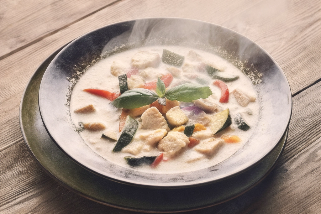 Thai green curry in a bowl